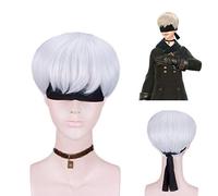 HOT anime NieR:Automata 9S Cosplay Wig YoRHa No. 9 Model White Wig with Black Eye Patch Cosplay Halloween Wig And Blindfold