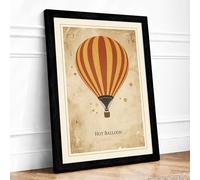 Hot Balloon Vintage Framed Wall Art Print A2 (59.4×42cm) Black, Wall Decor for Living Room, Bedroom, Office & Home, Ready to Hang, Art Gift