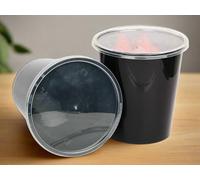 HOT BARGAINS 100 X 1000ml Heavy Duty Round Food Containers with Lids - Black, BPA Free, Microwave & Freezer Safe, Leak-Proof Takeaway Storage (100, 1000ml)