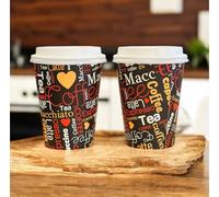 HOT BARGAINS 100 X 12oz/ 360ml Single Wall Brown Printed Paper Cups with lids for Hot & Cold Drinks Premium Disposable Coffee/Tea Paper Cups Perfect for Your Home, Café (100, 12oz/ 360ml)