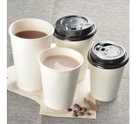 HOT BARGAINS, 100 x 12oz White Double Wall Insulated Disposable Coffee Cups with Lids - Paper Cups for Hot Chocolate & Tea, Espresso, and Cold Drinks and Eco-Friendly Hot Cup (100, White, 12oz)