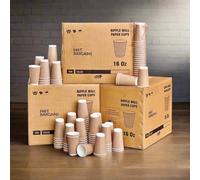 HOT BARGAINS, 100 X 16oz Disposable Kraft Paper Cups - Triple Wall Ripple Insulated Cups for Coffee, Tea & Cold Drinks - Eco-Friendly, Recyclable, Leak-Resistant (100, 16oz)