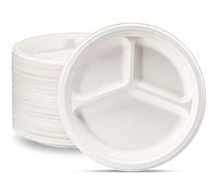 HOT BARGAINS 100 X 3 Compartment Plates Disposable 100% Compostable Heavy Duty Eco Friendly Plates Size 10"(254mm) Manufacture Sealed