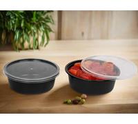 HOT BARGAINS 100 X 300ml Heavy Duty Round Food Containers with Lids - Black, BPA Free, Microwave & Freezer Safe, Leak-Proof Takeaway Storage (100, 300ml)