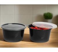 HOT BARGAINS 100 X 400ml Heavy Duty Round Food Containers with Lids - Black, BPA Free, Microwave & Freezer Safe, Leak-Proof Takeaway Storage (100, 400ml)