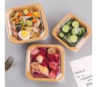 HOT BARGAINS 100 x 650ml Disposable Paper Salad Containers with Clear Reusable Lids - Octagon Take Out Food Bowls for Salad, Meal Prep, Leak-Proof, Recyclable Food Containers (100, Octagon (650ml))