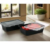 HOT BARGAINS 100 X 650ml Heavy Duty Takeaway Food Containers with Lids Black Colour BPA, Microwave & Freezer Safe Reusable Black Food Box for Restaurants, Bars & Cafe (650ml, 100)