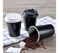 HOT BARGAINS, 100 x 8oz Black Double Wall Insulated Disposable Coffee Cups with Lids - Paper Cups for Hot Chocolate & Tea, Espresso, and Cold Drinks and Eco-Friendly Hot Cup (100, Black, 8oz)