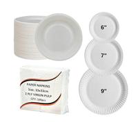 HOT BARGAINS 100 X 9 Inch Disposable Paper Plates and Free 2 Ply Paper Napkins (33 x 33cm) for All Occasions Like Catering and Birthday Parties Suitable for Hot & Cold Snacks (9 INCH (9") + Napkins)