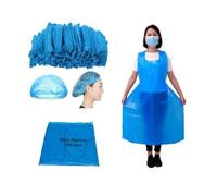 HOT BARGAINS 100 X Disposable Blue Hair Nets + 100 x Blue Aprons Combo Pack Non Woven Surgical Caps 21 Inch and Apron For Cooking, Medical and Parlors