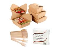 HOT BARGAINS 100 X Kraft Snacks Boxes No.1 + 100 X Forks + 100 X Paper Napkins Takeaway Eco Friendly