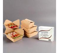 HOT BARGAINS 100 X No.1 / 750ml Food Snacks Boxes + 100 X Paper Napkins (33x33cm) Takeaway Eco Friendly