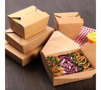 HOT BARGAINS 100 X Size No.8 (1400ml/49oz) Takeaway Food Boxes Cardboard Leak Proof Design Biodegradable Kraft Food Containers (1400ml/49oz) (100)