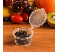 HOT BARGAINS 1000 Pack 1oz/30ml Hinged Sauce Pots Clear Round Plastic Containers with Lids