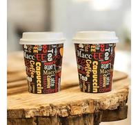 HOT BARGAINS 1000 x 8oz/ 230ml Single Wall Brown Printed Paper Cups with lids for Hot & Cold Drinks Premium Disposable Coffee/Tea Paper Cups Perfect for Your Home, Café (1000, 8oz/ 230ml)