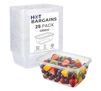 HOT BARGAINS 1000ml Rectangular Food Storage Containers with Lids, Pack of 25, BPA-Free Plastic, Microwave and Freezer Safe (25, PLS01, Rectangular, 1000, Millilitres)