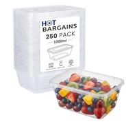 HOT BARGAINS 1000ml Rectangular Food Storage Containers with Lids, Pack of 250, BPA-Free Plastic, Microwave and Freezer Safe (250, PLS01, Rectangular, 1000, Millilitres)