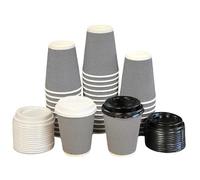 HOT BARGAINS 12oz Disposable Coffee Cups with Reusable lids, 360ml Triple Layered Recyclable Paper Cups, Black and White Ripple Design, 100 Count