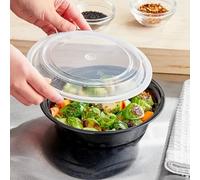 HOT BARGAINS 150 x 24oz Food Storage Containers with Reusable Lids Black Round (150, Round (24oz))