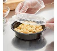 HOT BARGAINS 150 x 32oz Food Storage Containers with Reusable Lids Black Round (150, Round (32oz))