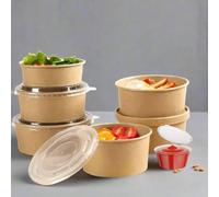 HOT BARGAINS 18oz Kraft Paper Salad Bowls with Lids and Sauce Pots, 50 Sets