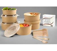 HOT BARGAINS 18oz Kraft Paper Salad Bowls with Wooden Cutlery Set, 100 Sets