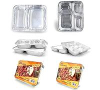 HOT BARGAINS 2-Compartment Aluminium Foil Containers 50 Pack with Lids, Commercial Food Trays