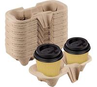 HOT BARGAINS 2 Cup Holder Disposable Carry Trays, Moulded Fibre Pulp, Grey, 360-Pack