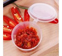 HOT BARGAINS 200 x 2oz Sauce Pots with Hinged Lids - Round Disposable Plastic Deli Containers - Leakproof Portion Cups for Sauces, Condiments, Jello Shots, and Snacks (200)