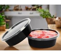 HOT BARGAINS 200 X 250ml Heavy Duty Round Food Containers with Lids - Black, BPA Free, Microwave & Freezer Safe, Leak-Proof Takeaway Storage (200, 250ml)