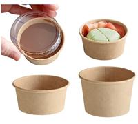 HOT BARGAINS 200 X 2oz Kraft Paper Sauce Pots with Reusable Lids Small Pots Round Container with Airtight Clear Lids for Ketchup, Chutney, Dips and Sauces (60ml) (2, Round, 200, KT - 2OZ)