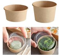 HOT BARGAINS 200 X 4oz Kraft Paper Sauce Pots with Reusable Lids Small Pots Round Container with Airtight Clear Lids for Ketchup, Chutney, Dips and Sauces (120ml) (4, Round, 200, KT - 2OZ)