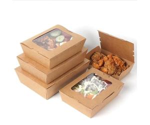 HOT BARGAINS 200 X 500ml/18oz Kraft Paper Food Containers with Single PET Window Eco Friendly Kraft Deli Food Containers Takeaway Food Boxes (200, Rectangular (500ml))