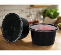 HOT BARGAINS 200 X 500ml Heavy Duty Round Food Containers with Lids - Black, BPA Free, Microwave & Freezer Safe, Leak-Proof Takeaway Storage (200, 500ml)
