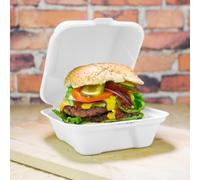 HOT BARGAINS 200 x 6-Inch Bagasse Burger Boxes - Biodegradable Takeaway Food Containers, Eco-Friendly Compostable Clamshell Packaging for Burgers, Street Food, and Meal Prep (200)