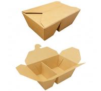 HOT BARGAINS 200 X 600ML 2-Compartment Kraft Takeaway Food Boxes Leak-Proof Cardboard Snack Containers Biodegradable Disposable Food Containers (200, 600ml)