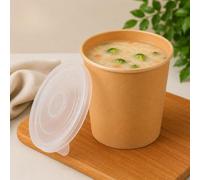 HOT BARGAINS 250 x 16oz Brown Kraft Paper Soup Cups with Reusable PP Lids, Takeaway Food Containers, Paper Soup Bowls for Hot & Cold Food, Ice Cream, Desserts, Deli & Meal Prep