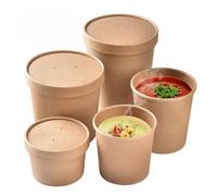 HOT BARGAINS 250 X 32oz / 900ml Brown Kraft Disposable Soup Cups Containers with Lids of Paper Soup Bowls Perfect for Ice Cream Containers, Dessert and Deli Containers (32oz, 250, Count)