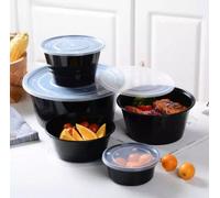 Hot Bargains 250 X 500Ml Black Plastic Round Food Containers With Lids Takeaway Meal Prep Boxes, Food Storage Containers