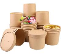HOT BARGAINS 250 X 8oz/ 230 ml Brown Kraft Disposable Soup Cups Containers with Lids Paper Soup Bowls Takeaway Tubs Deli Containers (8oz, 250, Count)