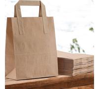 HOT BARGAINS 250 X Brown Paper Bags with Handles Large | SOS Takeaway Carriers | Eco-Friendly & Recyclable (250, Large)