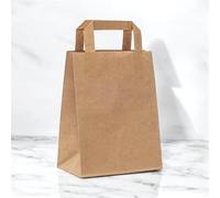 Hot Bargains, 250 X Brown Paper Bags With Handles Small Size 190 x 80 x 250mm 100% Recyclable, Biodegradable and