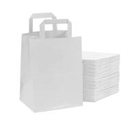 HOT BARGAINS 250 X Large White Paper Bags with Flat Handle - SOS Takeaway Carrier, 100% Recyclable, Eco-Friendly Shopping & Takeaway Bags, Strong & Durable (250, Large)