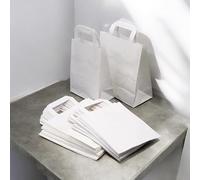 HOT BARGAINS 250 X Small White Paper Bags with Flat Handle - SOS Takeaway Carrier, 100% Recyclable, Eco-Friendly Shopping & Takeaway Bags, Strong & Durable (250, Small)