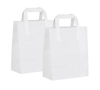 HOT BARGAINS 50 Medium White Paper Bags with Flat Handle, SOS Takeaway Carrier, 100% Recyclable, Eco-Friendly Shopping Bags (22 x 10 x 24 cm)