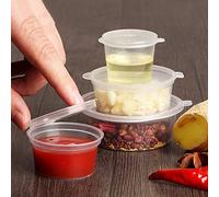 HOT BARGAINS 50 Pack 2oz/60ml Hinged Sauce Pots Clear Round Plastic Containers with Lids