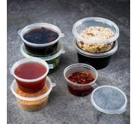 HOT BARGAINS 50 Pack 4oz/120ml Hinged Sauce Pots Clear Round Reusable Plastic Containers with Lids