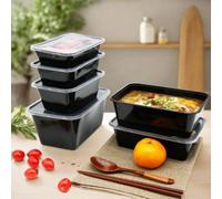 Hot Bargains 50 X 1000Ml Black Plastic Food Containers & Lids Takeaway Meal Prep Boxes, Microwave & Freezer Safe Food Containers