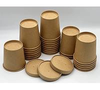 HOT BARGAINS 50 X 16oz Brown Kraft Disposable Soup Cups Containers with Lids Takeaway Tubs for Ice Cream, Dessert and Deli Containers (16oz, 50, Count)