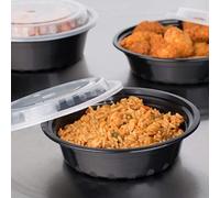 Hot Bargains 50 X 24Oz Food Storage Containers With Reusable Lids Black Hd Round Containers
